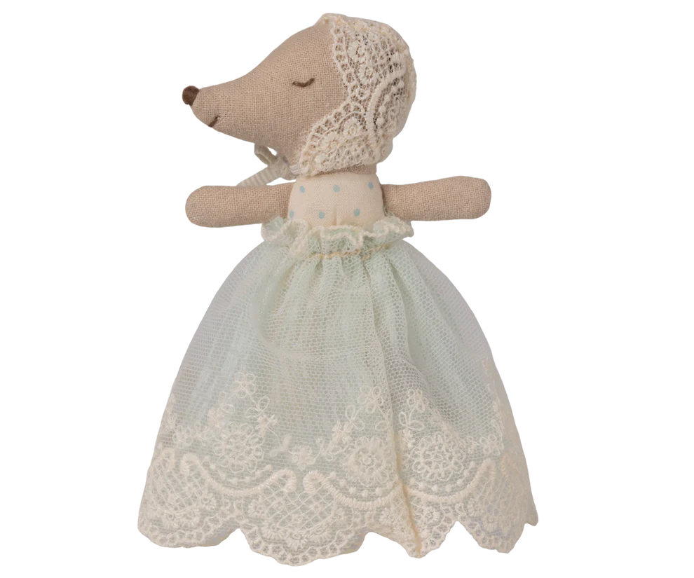 Maileg - Baby muis in jurk - Mint. Verwacht juni