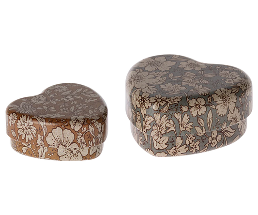 Maileg - Metalen hartjes doosjes 2 delig - Blauw/oker. Verwacht december