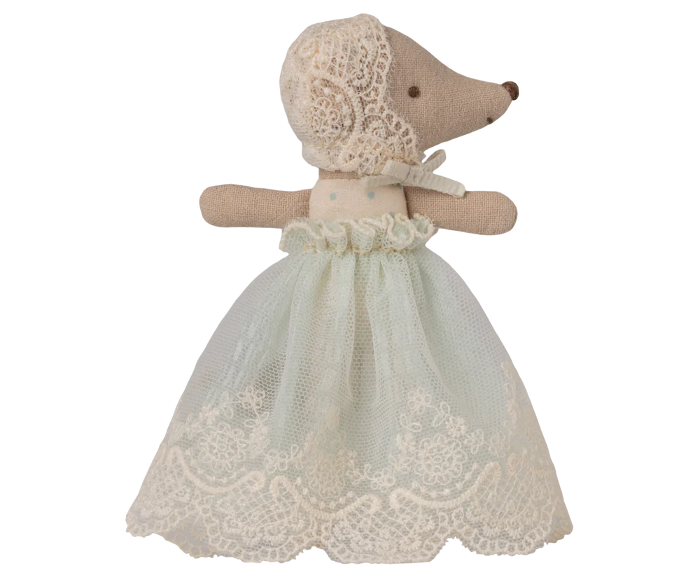 Maileg - Baby muis in jurk - Mint. Verwacht juni