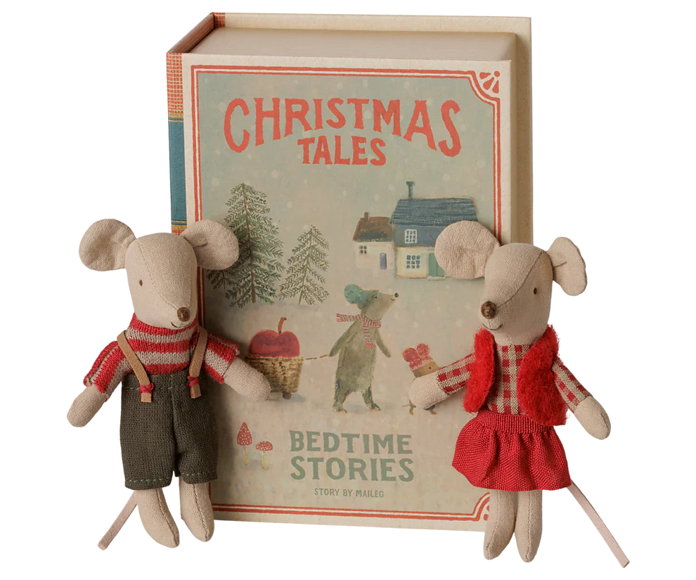 Maileg - Kersttweelingmuisjes - Kleine zus en broer in boek. Verwacht september