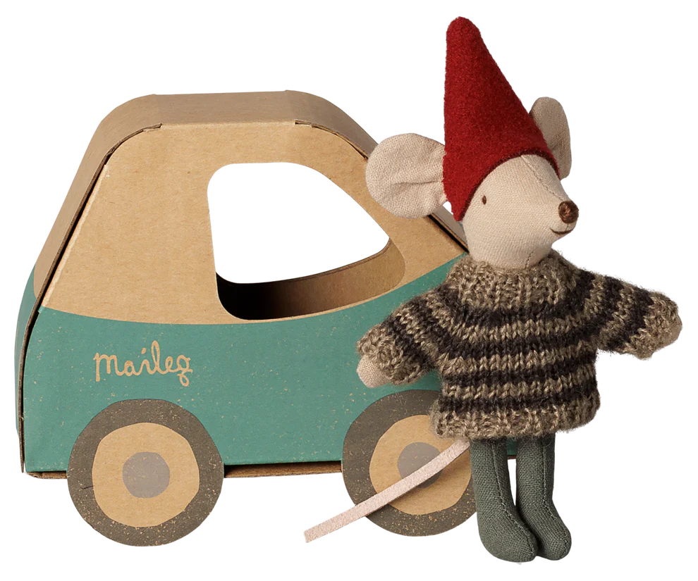 Maileg - Kerstmuis kleine broer in autodoos. Verwacht november
